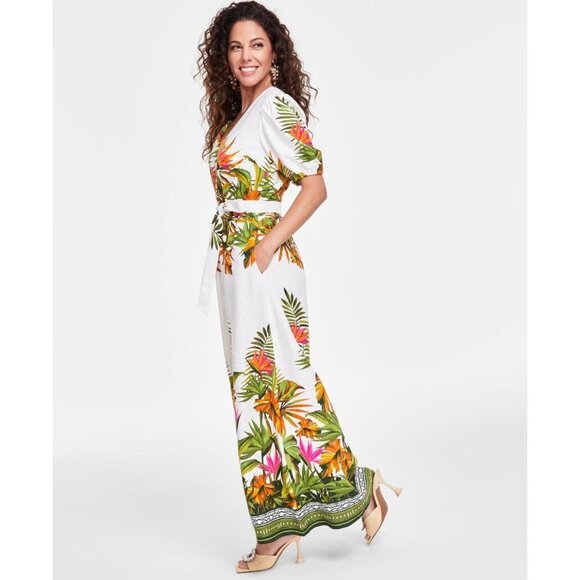 INC Maxi Dress Floral Print Linen Blend Tie Waist Pockets NWT - Picture 4 of 15